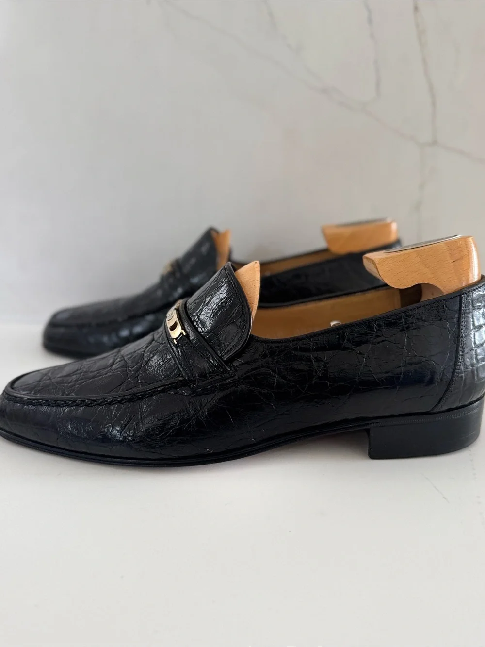 Gucci Vintage Black- Horsebit crocodile-embossed loafers Shoes  Sz 42.5-US 9-9.5